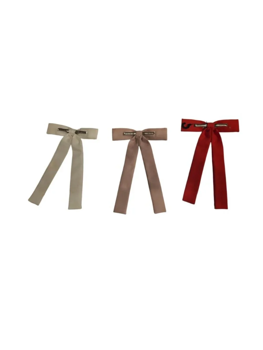 Set Of Three Vintage Clip-On Bow Ties In White Beige & Red 7